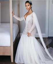 Sparkly Long Sleeves Wedding Dresses Romantic Beading Mermaid Bridal Gown Wedding Gown JKL2022