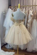 Open Back Strapless Champagne Tulle Short Prom Homecoming Formal Graduation Evening Dress GJS683