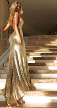 Sexy Mermaid Gold Sequence Backless Prom Formal Evening Dresses GJS148
