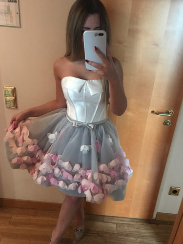 Strapless Flower Cute Homecoming Dress 2019 A Line Keen-Length Short Prom Dress YSR5513|Annapromdress
