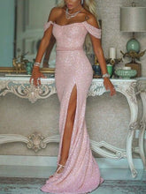 Pink Mermaid Off-the-Shoulder Sleeveless Sweep/Brush Train Sequins Dresses GJS252