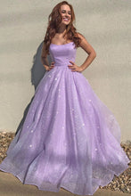 Purple Sparkly Spaghetti Straps Lilac Long Prom Dresses With Sequins GJS234