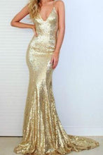 Sexy Mermaid Gold Sequence Backless Prom Formal Evening Dresses GJS148