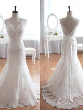 A-line Sweep/Brush Train Lace Backless White Wedding Dresses  SP8141