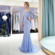 Train Mermaid Long Sleeves Sequins Chiffon Beaded Prom Dresses GJS146