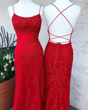Red Sexy Mermaid V Neck Lace Long Prom Formal Dresses GJS231