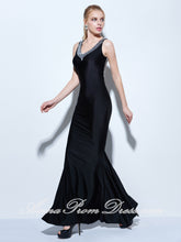Black Prom Dresses V neck Floor-length Rhinestone Sexy Mermaid Prom Dress 270748