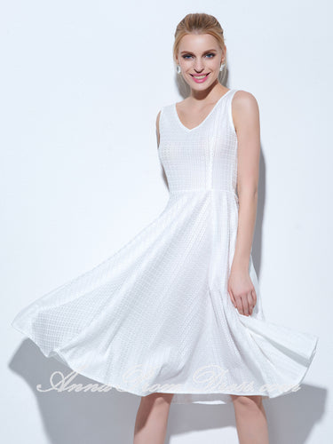 White Homecoming Dress V-neck A-line Knee Length Lace Short Prom Dress Party Dress 271906