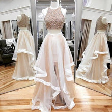Two Pieces Beaded Unique Charming Vintage Formal Evening Prom Dresses GJS217
