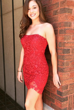 Mermaid Strapless Red/Pink Lace Short Prom Homecoming Dress GJS688