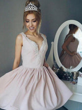 A-line V-neck Beading Pink Short Princess Homecoming Dresses With Pleats ANN6201