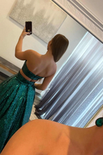 Emerald Green Sequins Two Piece Long Prom Dress GJS621