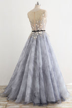 Gray Rround Neck Tulle Long Prom Dress Grey Evening Dress JKP408