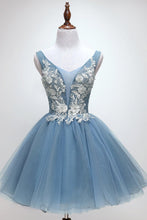 Blue tulle lace short prom dress, blue tulle lace homecoming dress JKG011|Annapromdress