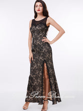 Sexy Prom Dresses Sheath Column Scoop Ankle Length Long Black Lace Prom Dress 309354