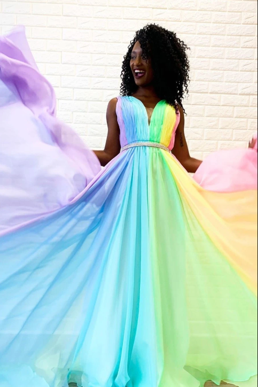 Charming A Line V Neck Floor Length Sleeveless Long Chiffon Prom Dress –  Anna PromDress