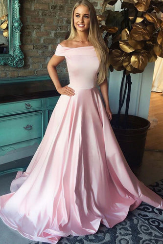 Off-the-Shoulder Dusty Pink Long A-Line Prom Evening Dress JKG016|Annapromdress