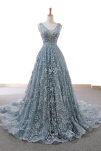 Gorgeous A-line Grey Lace Appliques Long Prom Gown Dress GJS272