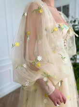Princess Tulle Embroidered Tea Dress Wedding Long Prom Evening Dress GJS597