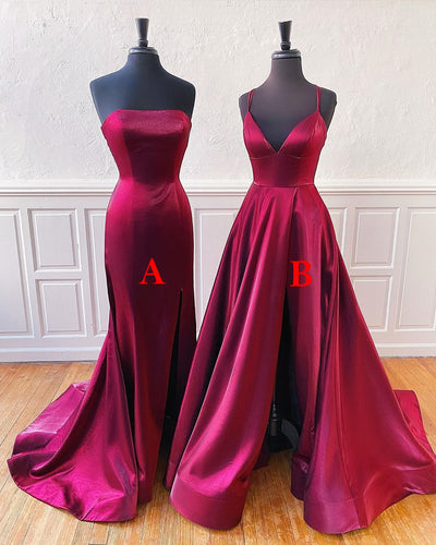 V-neck Spaghetti Straps Satin Simple Prom Dress Long Homecoming Dress ZJK8302|Annapromdress