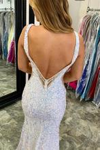 Glitter V-Neck Backless Sequins Long Mermaid Prom Dress GJS628