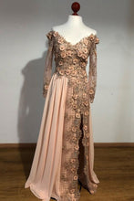 Champagne lace applique long prom dress, champagne evening dress JKF019