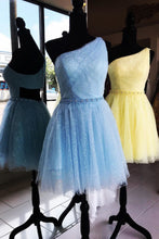 One Shoulder Yellow Chic Tulle Sparkly Homecoming Dress Cute Graduation Dress AN610|Annapromdress