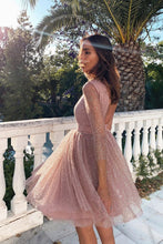 Dusty Blush Bateau Long Sleeve A-line Sparkly Homecoming Dresses AN310|Annapromdress