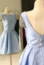 Light Blue Satin Cap Sleeve Beaded A-Line Cute Homecoming Dress AN634|Annapromdress