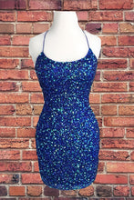 Royal Blue Sequin Halter Sheath Homecoming Dress Backless Party Dress AN336|Annapromdress