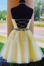 Halter Appliqued Beaded A-line Tulle Cute Homecoming Dress Short Prom Dress AN612|Annapromdress