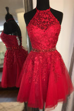 Halter Appliqued Beaded A-line Tulle Cute Homecoming Dress Short Prom Dress AN612|Annapromdress