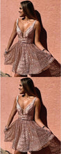 Newest Sparkly A-line Deep V-neck Short Homecoming Dresses ANN6203