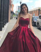 Burgundy Satin Sweetehart A-Line Long Prom Dress with Pockets JKZ8307