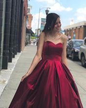 Burgundy Satin Sweetehart A-Line Long Prom Dress with Pockets JKZ8307