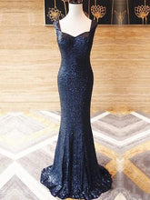 Navy Blue Straps Sleeveless Sequin Prom Dresses Mermaid Evening Dresses NA5008|LOMANPROM