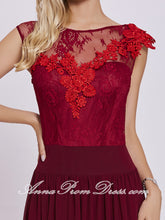 Burgundy Prom Dresses A-line Bateau Floor-length Lace Long Cheap Prom Dress 431930
