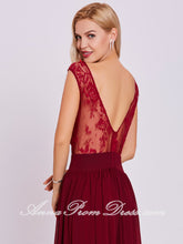 Burgundy Prom Dresses A-line Bateau Floor-length Lace Long Cheap Prom Dress 431930