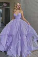 Princess Lavender Purple Tiered Spaghetti Straps Long Prom Evening Dress GJS190