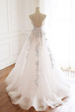 White V Neck Tulle Appliqued Long Prom Evening Dress JKP504