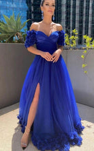 Royal Blue Off the Shoulder A line Long Prom Formal Dresses ZXS387
