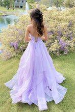 Princess Lavender Purple Tiered Spaghetti Straps Long Prom Evening Dress GJS190