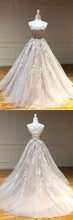 Champagne Tulle Scoop Appliqued Lace Long Prom Dress JKP507