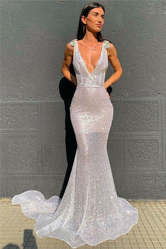 Mermaid/Trumpet Prom Dress Attractive V-neck Sequnis Party Dress JKQ125