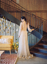 Sparkly Long Sleeve V-neck Wedding Dress Backless A Line Stunning Wedding Dress Bridal Gown YSQ1465