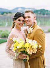 Sparkly Long Sleeve V-neck Wedding Dress Backless A Line Stunning Wedding Dress Bridal Gown YSQ1465