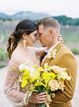 Sparkly Long Sleeve V-neck Wedding Dress Backless A Line Stunning Wedding Dress Bridal Gown YSQ1465