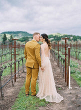 Sparkly Long Sleeve V-neck Wedding Dress Backless A Line Stunning Wedding Dress Bridal Gown YSQ1465