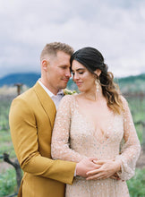 Sparkly Long Sleeve V-neck Wedding Dress Backless A Line Stunning Wedding Dress Bridal Gown YSQ1465