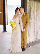 Sparkly Long Sleeve V-neck Wedding Dress Backless A Line Stunning Wedding Dress Bridal Gown YSQ1465